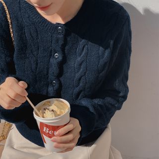 Round-Neck Cable-Knit Cardigan