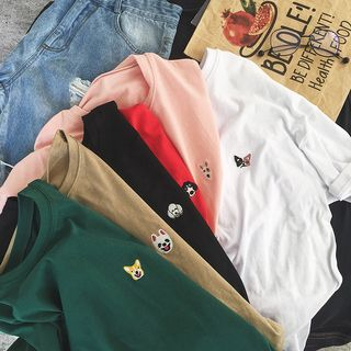 Real Boy Short Sleeve Embroidered T Shirt real boy kopen in de aanbieding