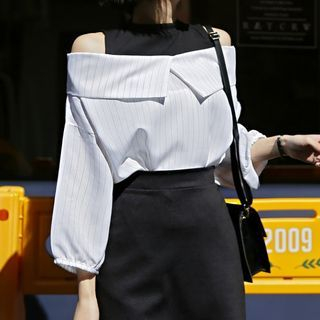 Merongshop Inset Tank Top Cold Shoulder Stripe merongshop kopen in de aanbieding