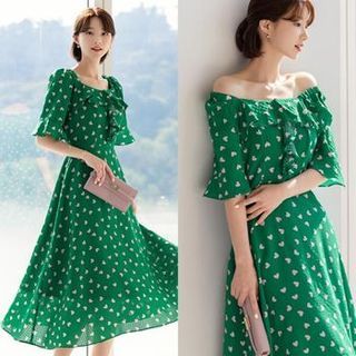 Off-Shoulder Ruffled Heart Long Dress