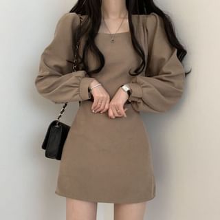 Puff-Sleeve Square-Neck A-Line Dress