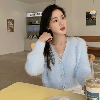Set: Fuzzy Crop Cardigan + Sleeveless Top