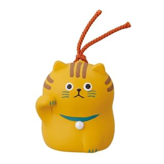 Lucky Cat Ceramic Clay Bell Figure Tabby Cat 1 pc