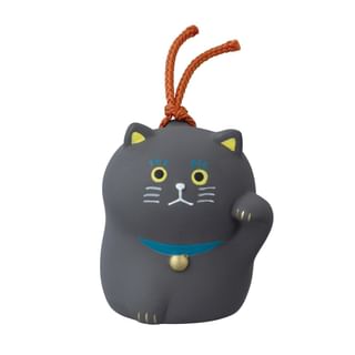 Lucky Cat Ceramic Clay Bell Figure Black Cat 1 pc