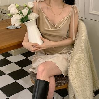 Cowl-Neck Velour Mini Slipdress