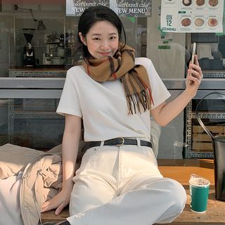 Fringe Plaid Wool Scarf