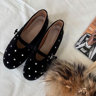 Heart Velvet Mary Jane Flats