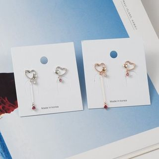 Burmastin 925 Sterling Silver Asymmetric Rhinestone Heart Drop Earrings Rose Gold One Size burmastin kopen in de aanbieding Burmastin 925 Sterling Silver Asymmetric Rhinestone Heart Drop Earrings Rose Gold One Size burmastin kopen in de aanbieding