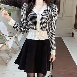 Puff-Shoulder Pattern Cardigan