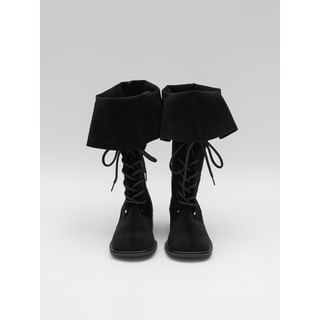 Fold-Over Lace-Up Tall Boots (Black)