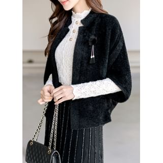 Batwing Furry Cardigan with Brooch