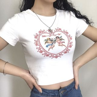 Thetis Short Sleeve Angels Print Cropped T Shirt thetis kopen in de aanbieding