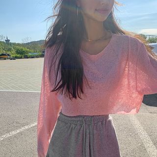 Pastel Sheer Boxy Knit Crop Top